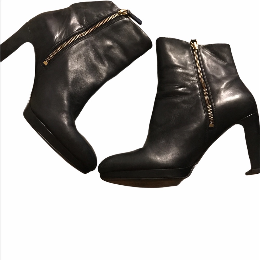 Nine West leather heeled boots with gold zippers